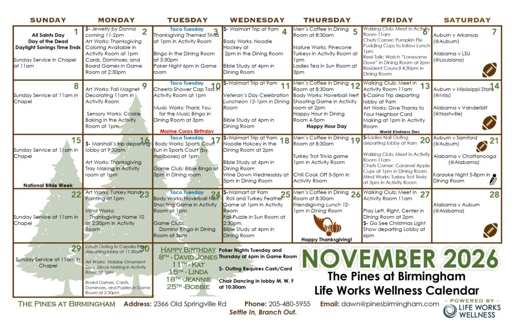 Calendar - November 2026 - The Pines at Birmingham